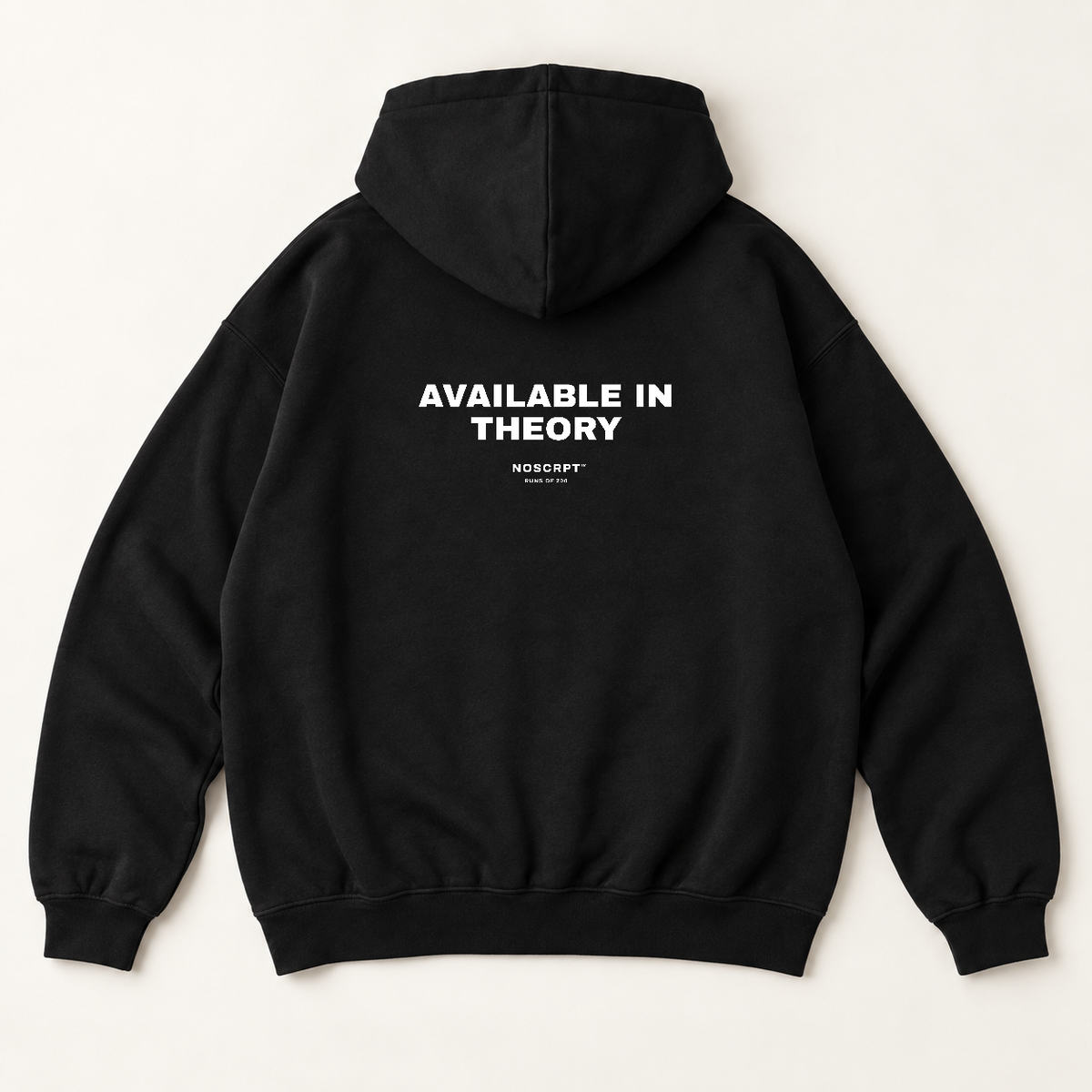 Available in theory hoodie — Black, back print