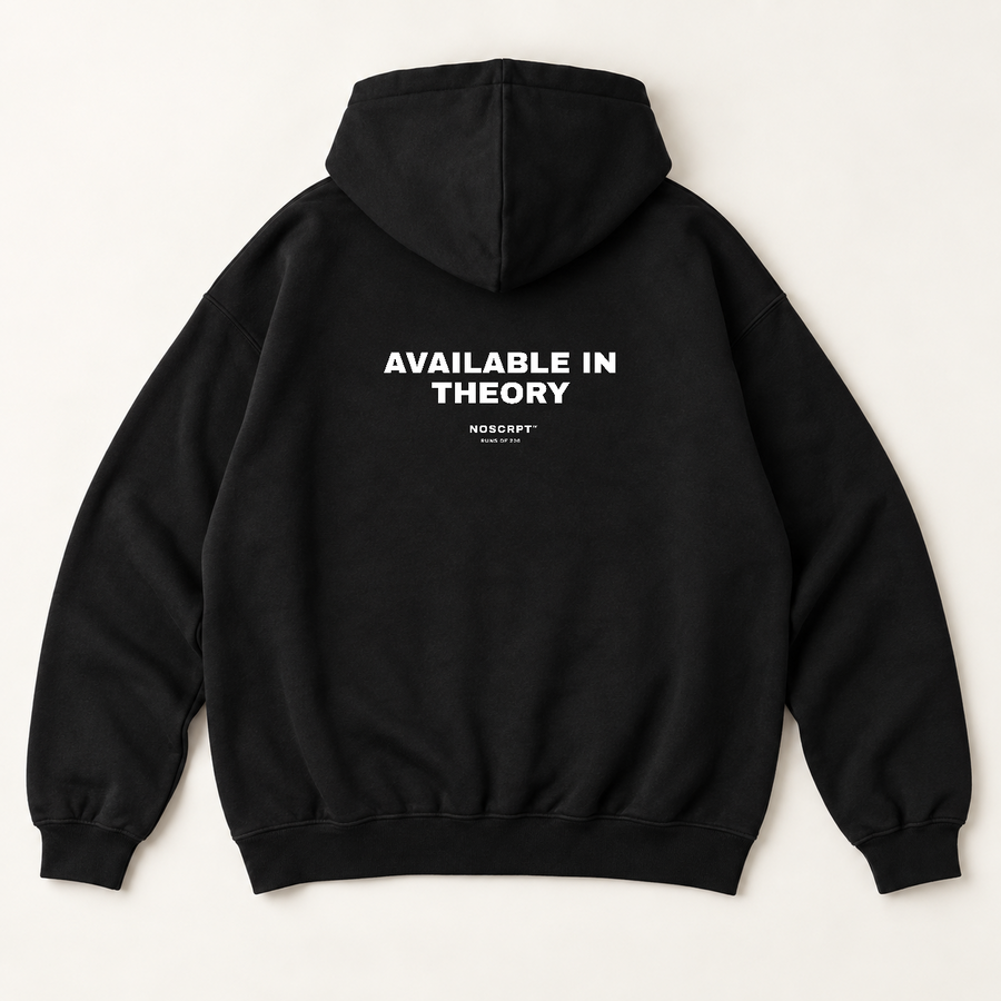Available in theory hoodie — Black, back print