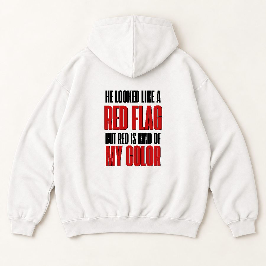 He looked like a red flag but red is kind of my color hoodie — White, back print