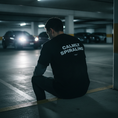 Calmly spiraling t-shirt — Black, lifestyle photo