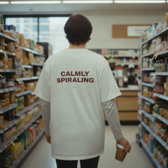 Calmly spiraling t-shirt — White, lifestyle photo