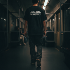Everything broke. please do not fix it t-shirt — Black, lifestyle photo